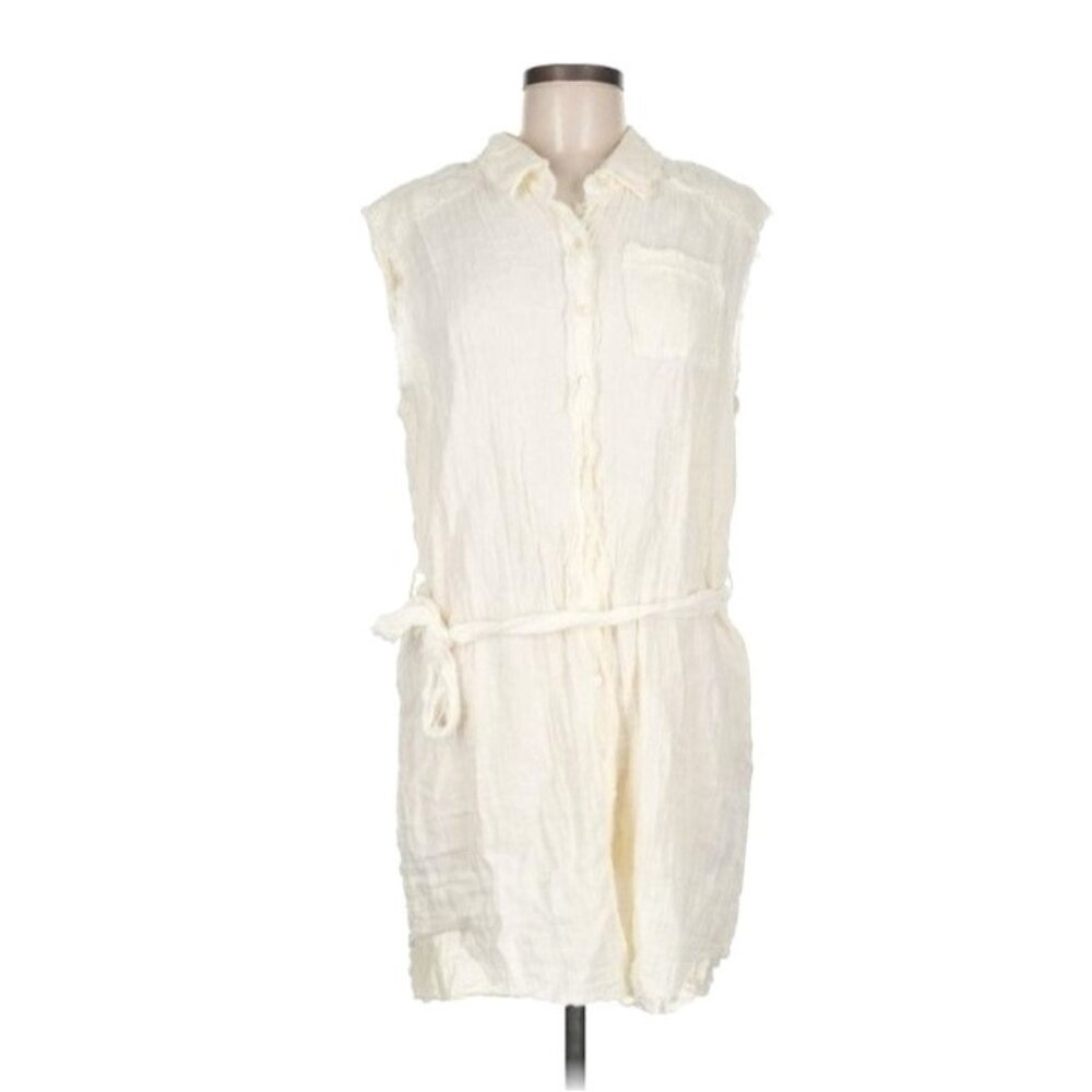 Salty Lemon Cream Cotton Gauze Mini Dress M New Frayed Seams Beachcore  Nautical